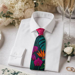 Gravata Design Floral Tropical   Hibisco & Folhagem