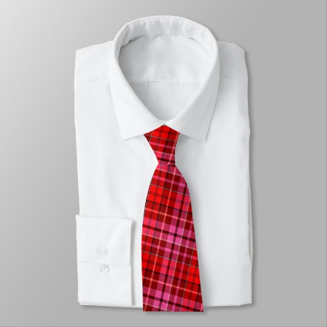 Gravata Design Xadrez Escocês Vermelho Grená Rosa  (Amarrado)