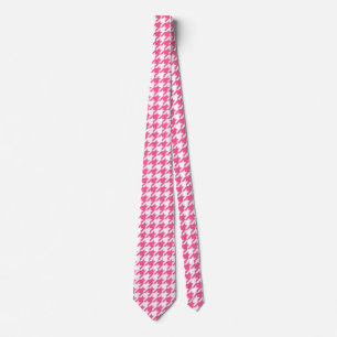 Gravata Design Xadrez Houndstooth Rosa Branco