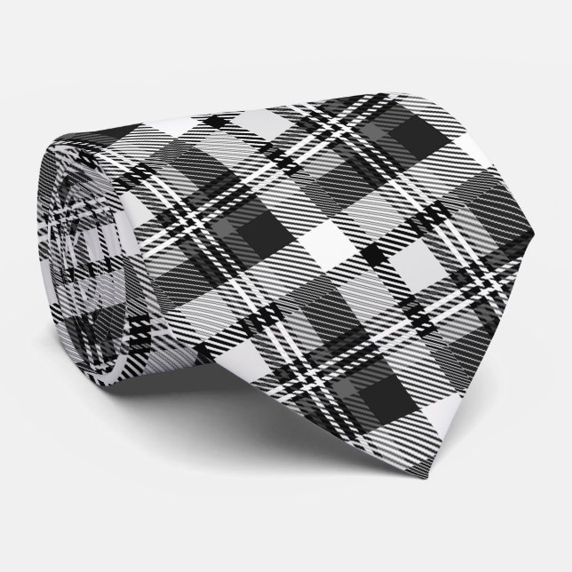 Gravata Design Xadrez Madras Preto Cinza Branco  (Rolled)