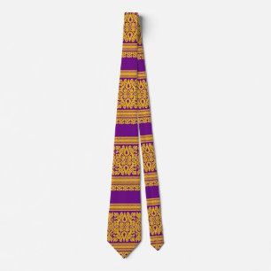 Gravata Designer Púrpura E Dourado De Padrões