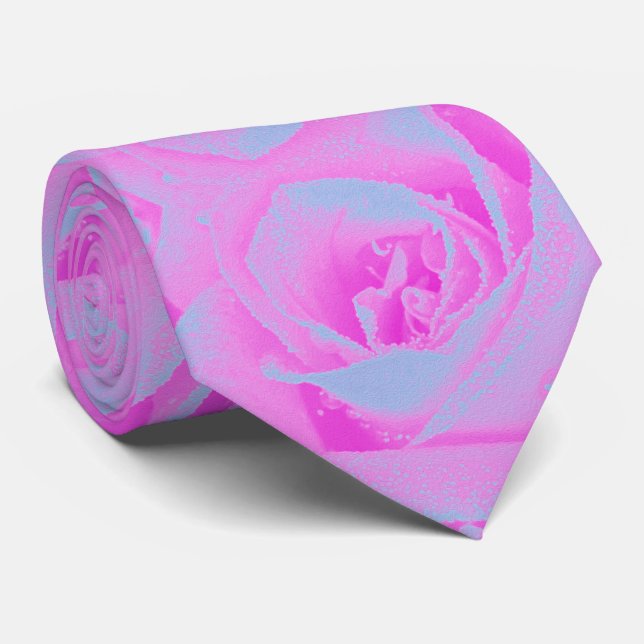 Gravata Detalhe de Rosa Rosa Perfeito e Azul Claro (Rolled)