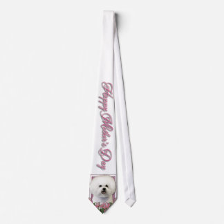 Gravata Dia das mães - tulipas cor-de-rosa - Bichon Frise