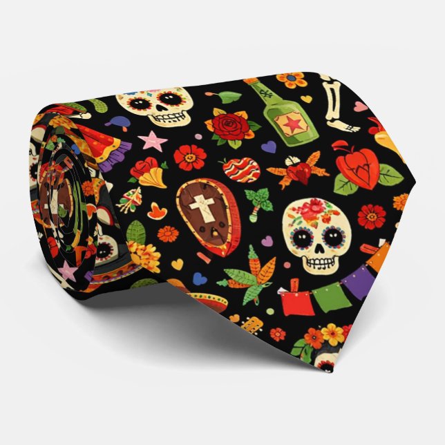 Gravata Día de los Muertos (Parte de trás Marrom) (Rolled)