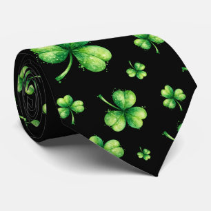 Gravata Dia de São Patrício Aquarela Trevo em preto