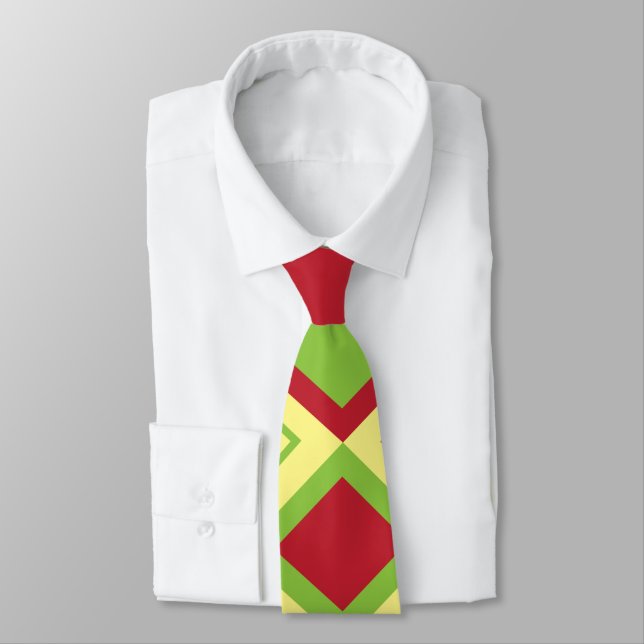 Gravata Diamante Geométrico Vermelho Verde  (Amarrado)
