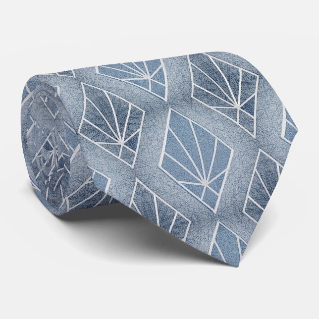 Gravata Diamantes brancos azuis acinzentados Padrão Art De (Rolled)