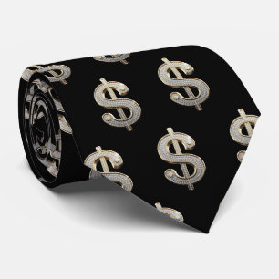 Gravata Diamantes e Sinal de Dólar Prateado