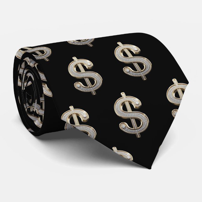 Gravata Diamantes e Sinal de Dólar Prateado (Rolled)