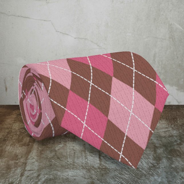 Gravata Diamantes Rosa e Marrom - Argyle Costurado (Criador carregado)
