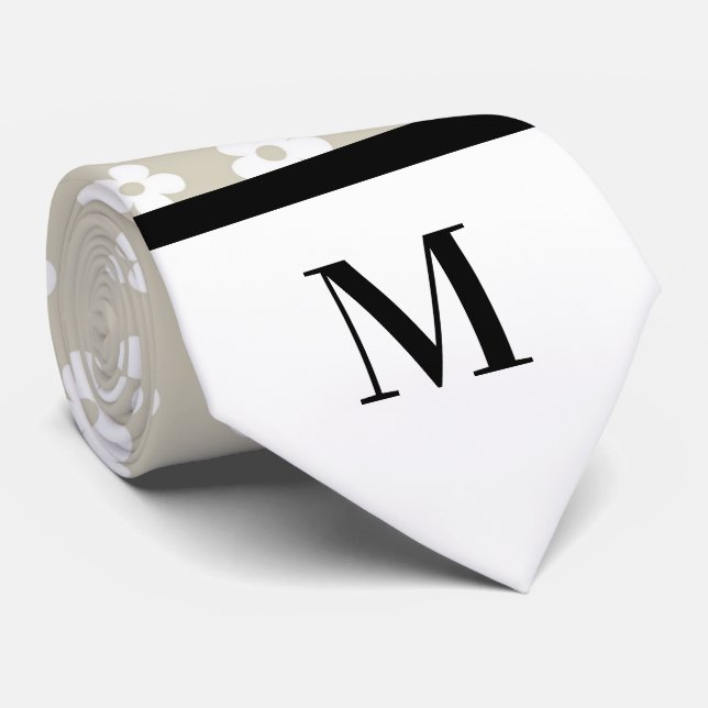 Gravata Disias brancas e pedras monograma (Rolled)