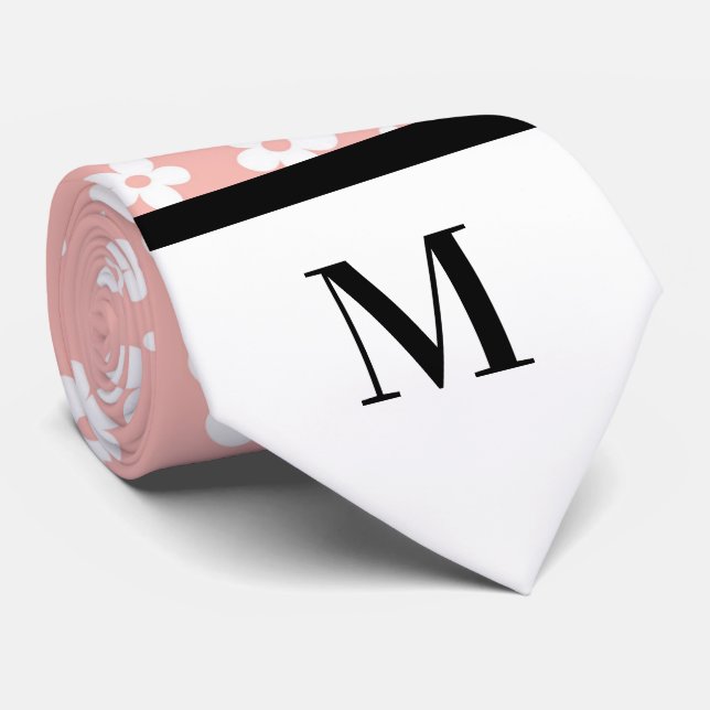 Gravata Disias Brancas e Salmões Monograma (Rolled)