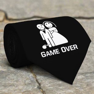 Gravata Dito de Casamento Divertido Game Over Preto e Bran