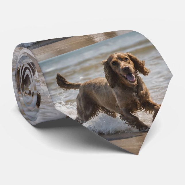 Gravata "Diversão à beira-mar: Cocker Spaniel em Tocar no  (Rolled)
