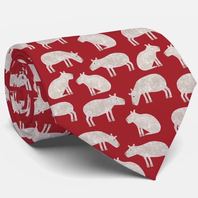 Gravata Diversão Capybara Pattern Red (Fun capybara pattern festive red Christmas neck tie)