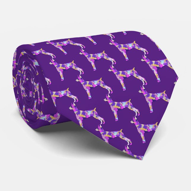 Gravata Doberman Pinscher Cachorro Silhouette Purple Dark  (Rolled)