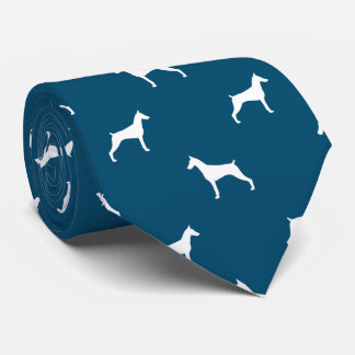 Gravata Doberman Pinscher Cachorro Silhouettes Padrão Azul
