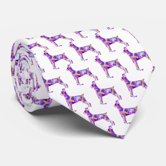 Gravata Doberman Pinscher Cachorro Silhueta Pescoço branco (Rolled)