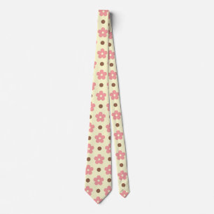 Gravata Doce Floral Rosa e Pontos Marrons Retrô