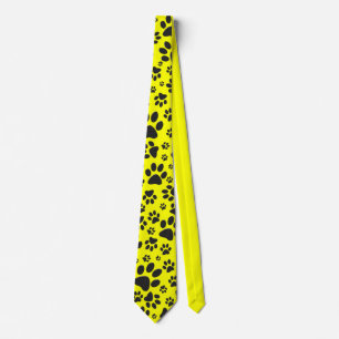Gravata Dog Paws Black & White Polka Dot on yellow