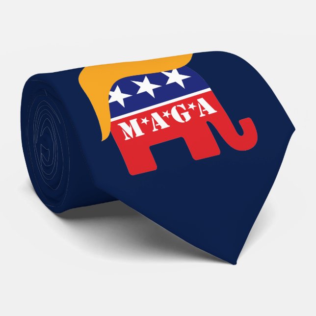 Gravata Donald Trump Hair Logotipo de Elefante GOP MAGA (Rolled)