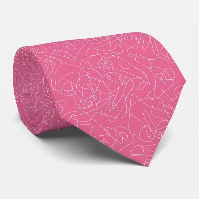 Gravata Doodle abstrato branco em fundo rosa (Rolled)