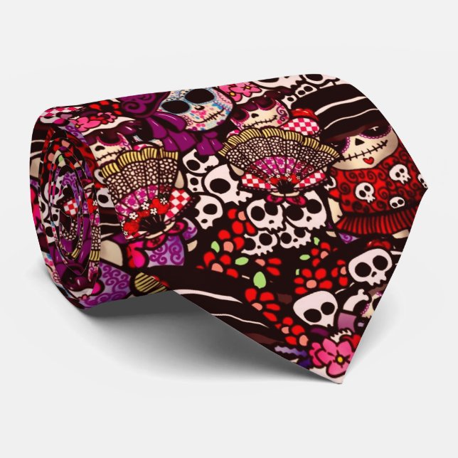 Gravata Doodle do Dia dos Mortos Dia de los Muertos (Rolled)