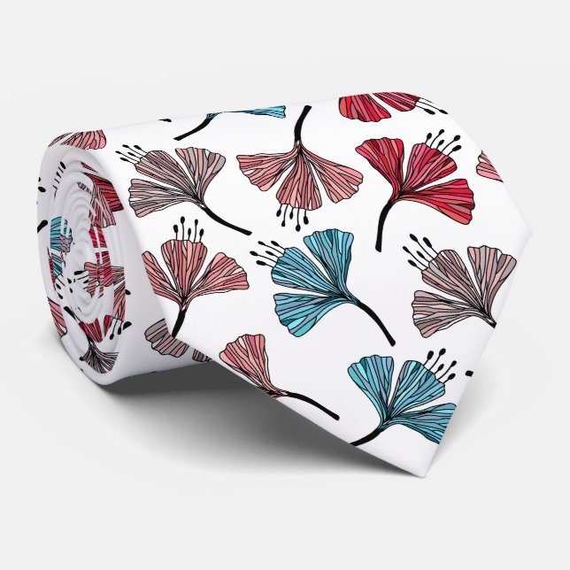 Gravata Doodle Multicolor belo padrão floral (Rolled)