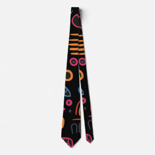Gravata Doodle Tribal Abstrato Neon Geométrico Preto