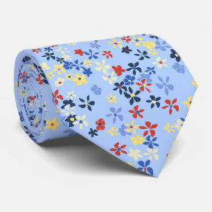 Gravata Dot Floral Sky Azul, com dois lados, impresso