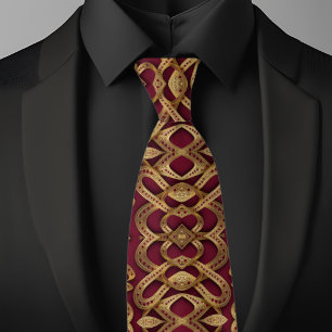 Gravata Dourada e Ruby Modern Circular Patterna Necktie