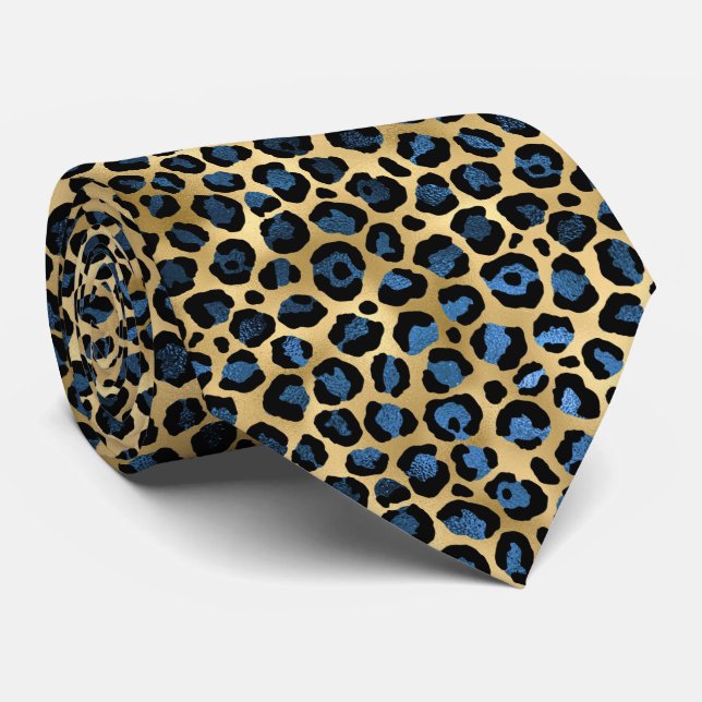 GRAVATA DOURADO AZUL, LEOPARD MENTIE (Rolled)