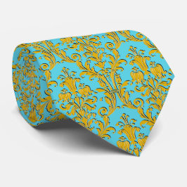 Gravata Dourado Casamento Floral Damask Turquoise