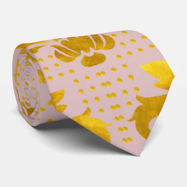 Gravata Dourado Damasco Rosa (Rolled)