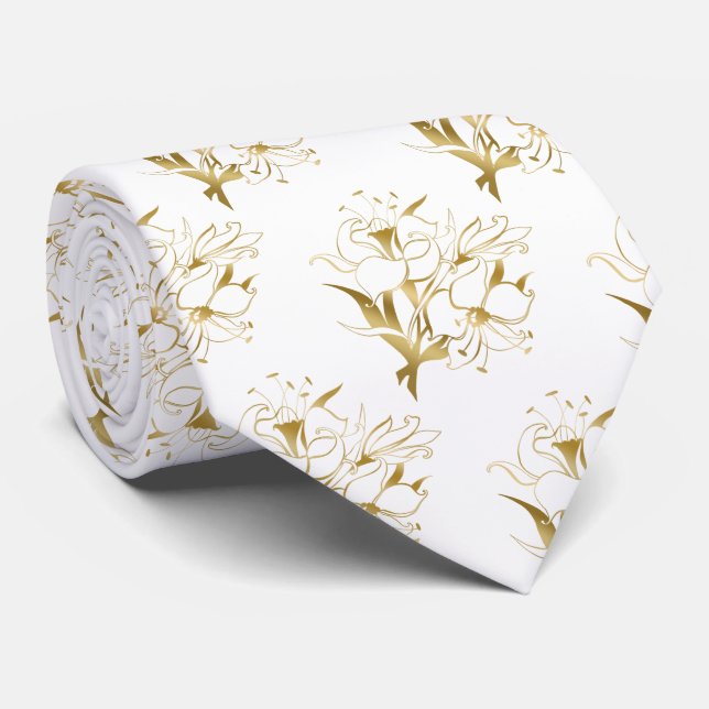Gravata Dourado design floral de casamento. Ilustração de  (Rolled)