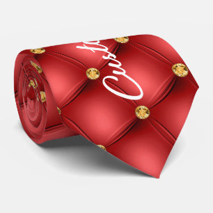 Gravata Dourado Diamante Tufado Colo Vermelho Colar Seu Te