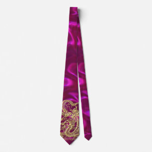 Gravata Dourado Dragão Magenta Satin Lush Tie