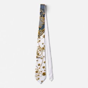 Gravata Dourado e branco com azul