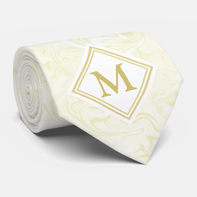 Gravata Dourado e branco Mármaco com monograma de diamante (Rolled)