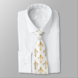 Gravata Dourado padrão uniforme de pulgas-de-lis em branco