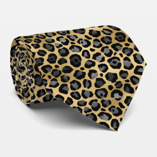 GRAVATA DOURADO PRATA NEGRA, LEOPARD MENS TIE