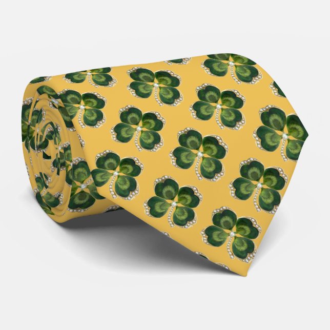 Gravata Dourado Saint Patrick Shamrock Jewel , Pérolas Ama (Rolled)