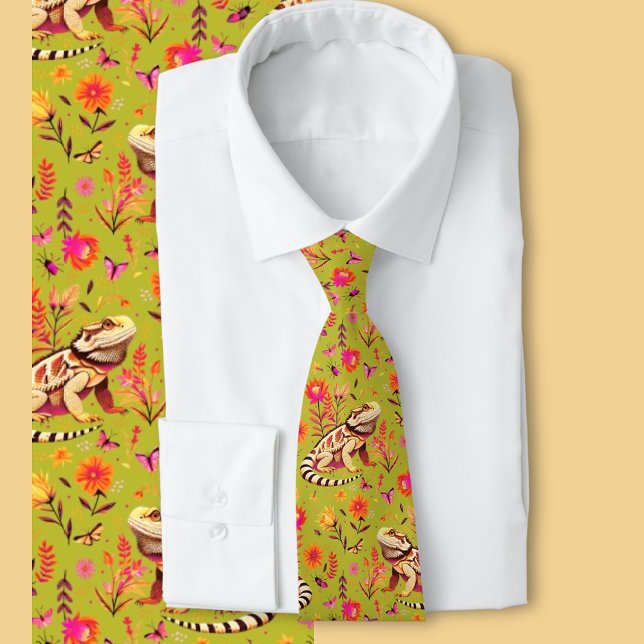 Gravata Dragão Carborado Floral - Presente de Sobrecarga R (Bearded dragon floral tie )