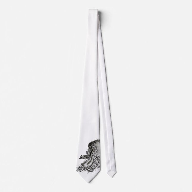 Gravata Dragão chinês, Design preto e branco em tatuostilo (Frente)