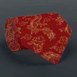 Gravata Dragão chinês Dourado e vermelho<br><div class="desc">Padrão de Dragão Chinês em ouro sobre fundo vermelho escuro.</div>