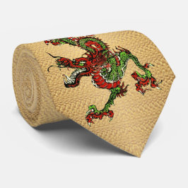 Gravata Dragão Chinês Vermelho e Verde v 15