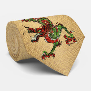 Gravata Dragão Chinês Vermelho e Verde v 15