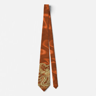 Gravata Dragão Dourado embutido em Orange Satin Impressão