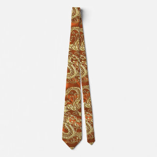 Gravata Dragão Dourado embutido em Orange Satin Impressão