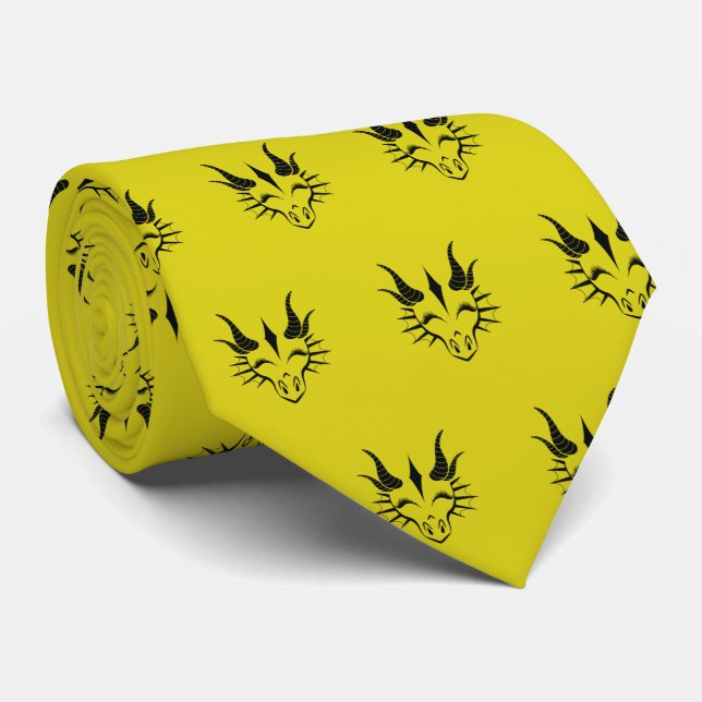 Gravata Dragão Negro com sobrancelhas levantadas (Rolled)